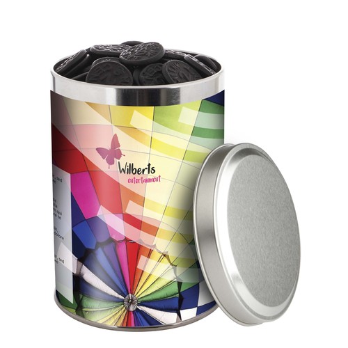 Large tin 1.3 liters, filled with candy Large tin 1.3 liters, filled with candy