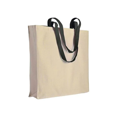 Bolsa de algodon naturel, asas largas de colores y fuelle