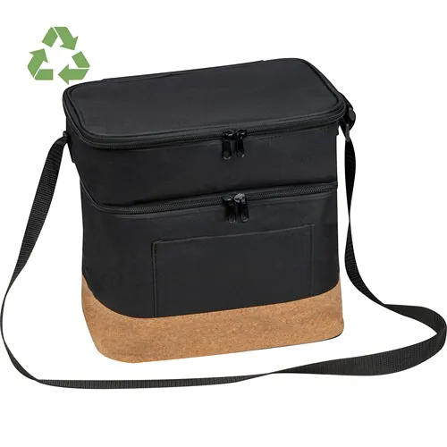 Bolsa nevera de RPET con compartimento extra y fondo de corcho Bolsa nevera de RPET con compartimento extra y fondo de corcho