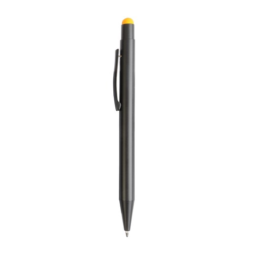 Aluminum push button ball pen with colored touch screen and laser engraved logo Aluminum push button ball pen with colored touch screen and laser engraved logo