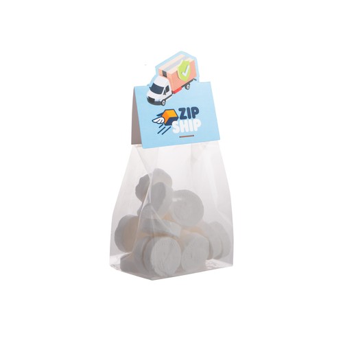 Block bag with header card in your own shape and 100 grams of candy