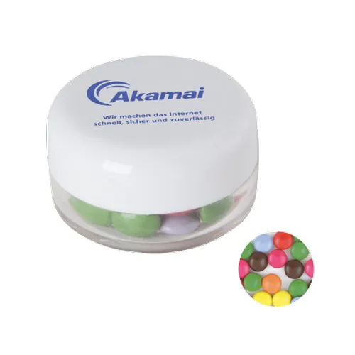 Boîte plastique ronde avec dragées chocolat Boîte plastique ronde avec dragées chocolat