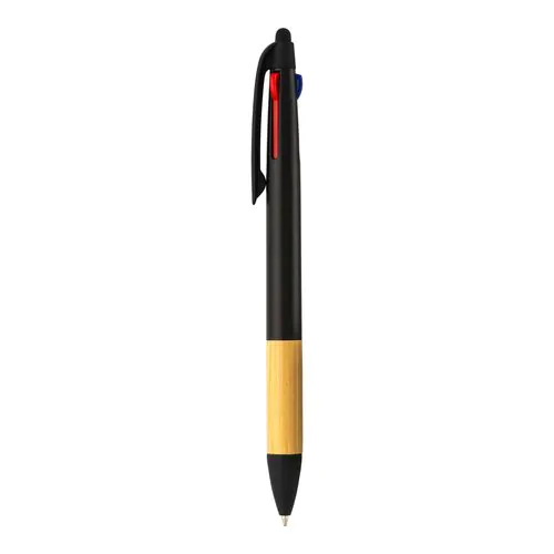 Plastic click pen with 3 refills, with touch screen rubber, bamboo grip Plastic click pen with 3 refills, with touch screen rubber, bamboo grip