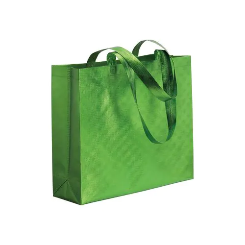 Bolsa con fuelle de tejido sin tejer laminado 100 g/m2 termosoldado, con asas largas Bolsa con fuelle de tejido sin tejer laminado 100 g/m2 termosoldado, con asas largas