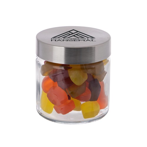 Bocal en verre de 0,35 litre, rempli de bonbons Bocal en verre de 0,35 litre, rempli de bonbons