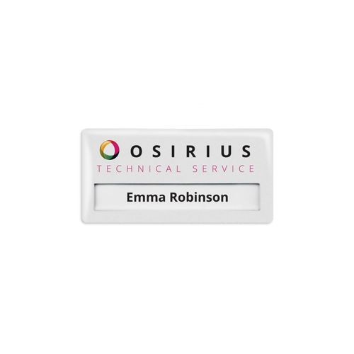 Badge Mae, Rectangular, 74 x 40 mm, Needle, Doming in full color Badge Mae, Rectangular, 74 x 40 mm, Needle, Doming in full color