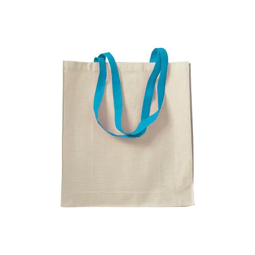 Bolsa de algodon naturel, asas largas de colores y fuelle