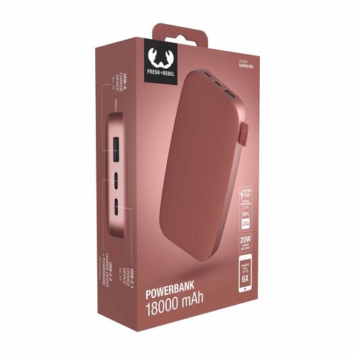 Fresh 'n Rebel Powerbank 18000 mAh USB-C Safari Red Fresh 'n Rebel Powerbank 18000 mAh USB-C Safari Red