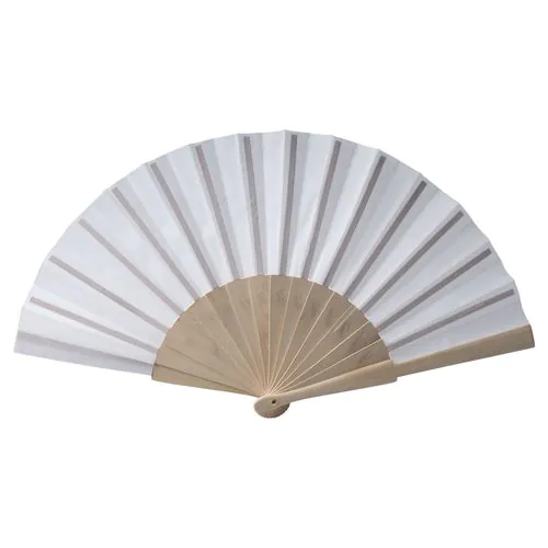 Fan made of polycotton fabric (cotton + polyester) with wooden handle 23 cm long