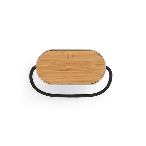 GUETTA. 5W portable speaker with super-fast 15W wireless charger and 2h battery life made of bamboo and recycled PET (100% rPET) GUETTA. 5W portable speaker with super-fast 15W wireless charger and 2h battery life made of bamboo and recycled PET (100% rPET)