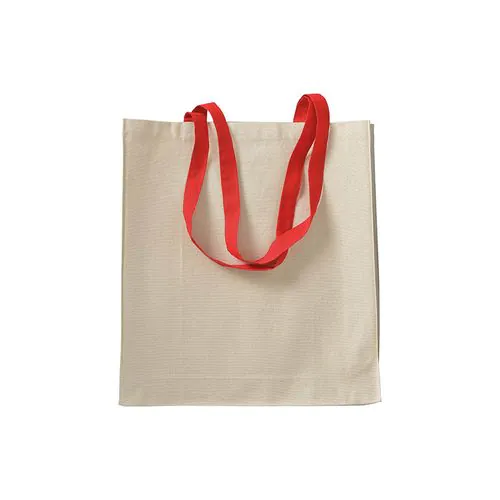 Shopper avec soufflet en coton naturel 220g/m2, anses longues colorées Shopper avec soufflet en coton naturel 220g/m2, anses longues colorées