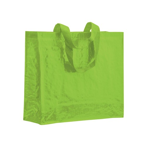 Laminated 120 g/m2 PP shopping bag with gusset and long ribbon handles Laminated 120 g/m2 PP shopping bag with gusset and long ribbon handles