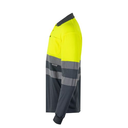 VL VULCAN. Polo bicolore (160g/m²) à manches longues, en polyester (100%)