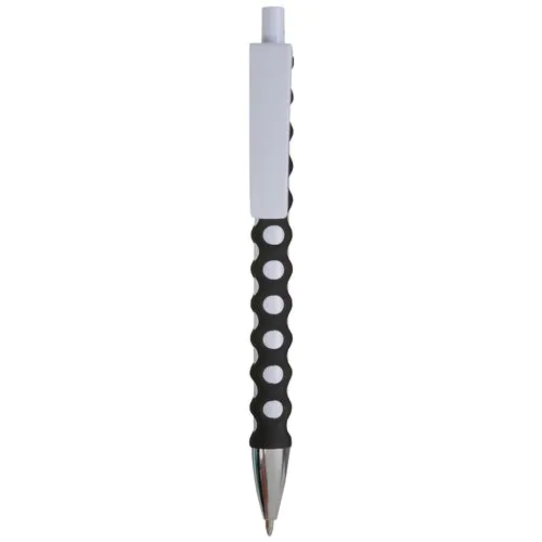 Plastic snap pen with white barrel, clip and button Plastic snap pen with white barrel, clip and button