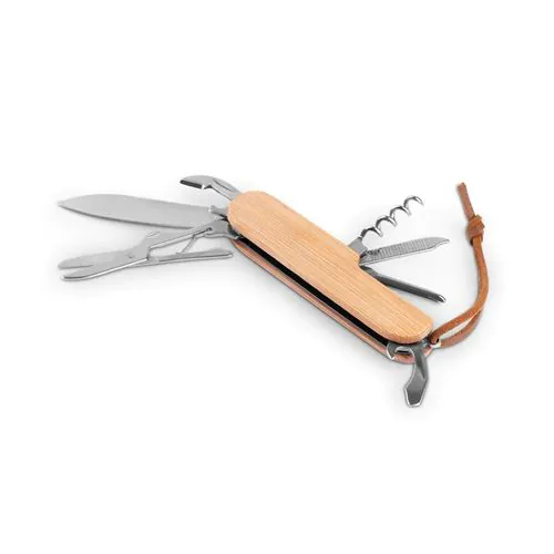 RYKER. Multifunktionales Taschenmesser aus Bambus und Edelstahl mit PU-Griff