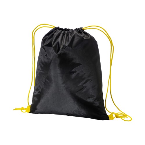 210T black polyester backpack with choke closure and colored cords 210T black polyester backpack with choke closure and colored cords