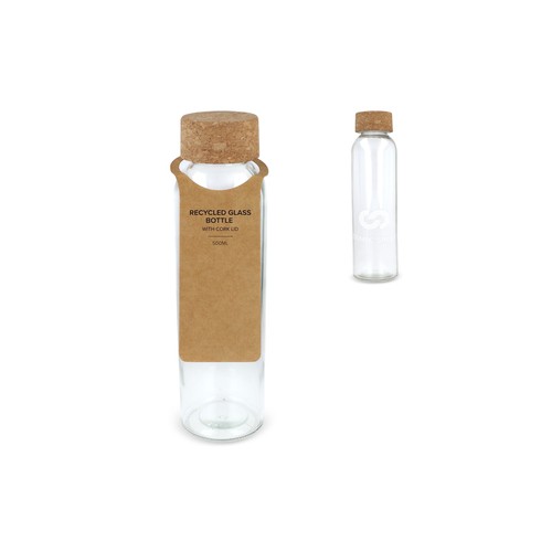 Recycled glass bottle with cork lid 500ml