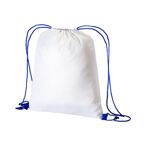 210T white polyester backpack with choke closure and colored cords 210T white polyester backpack with choke closure and colored cords