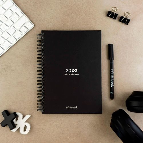 STARTER KIT INFINITE PLANNER A5. Il set include un "Infinity Diary", un kit di pulizia, un pennarello e un porta pennarello STARTER KIT INFINITE PLANNER A5. Il set include un "Infinity Diary", un kit di pulizia, un pennarello e un porta pennarello