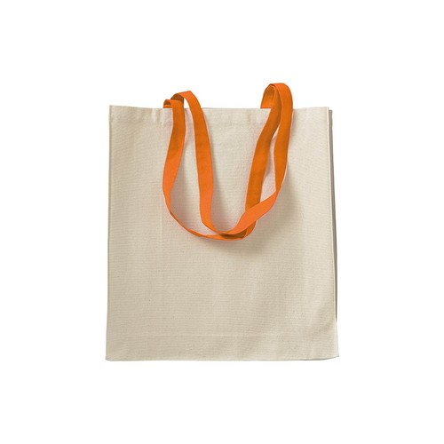 Bolsa de algodon naturel, asas largas de colores y fuelle Bolsa de algodon naturel, asas largas de colores y fuelle