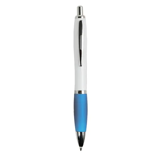 Penna a scatto in plastica ABS, con fusto bianco, impugnatura colorata gommata