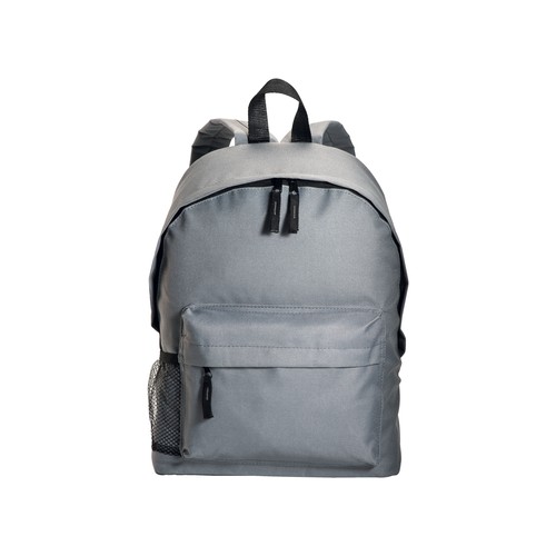 600D polyester 3-pocket backpack (one mesh side pocket). Adjustable shoulder straps