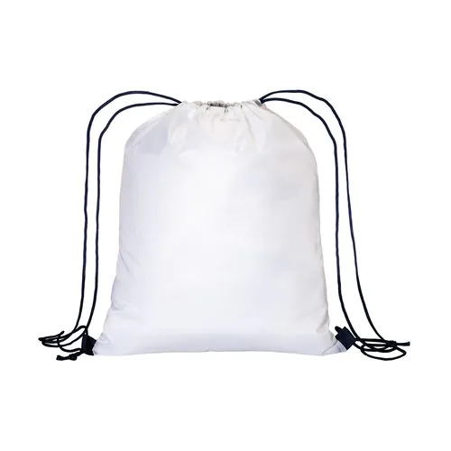 210T white polyester backpack with choke closure and colored cords 210T white polyester backpack with choke closure and colored cords
