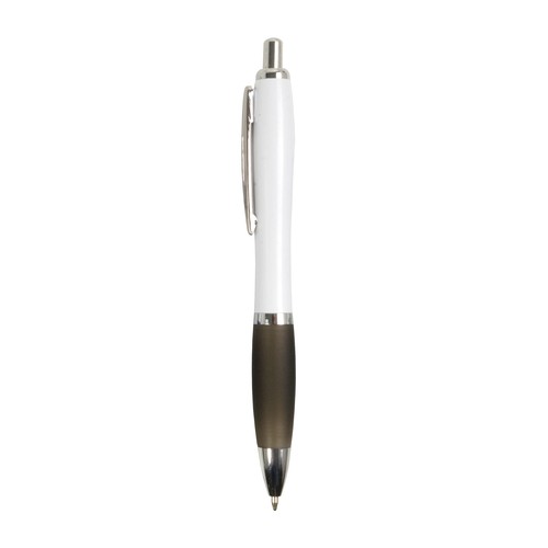 Penna a scatto in plastica ABS, con fusto bianco, impugnatura colorata gommata