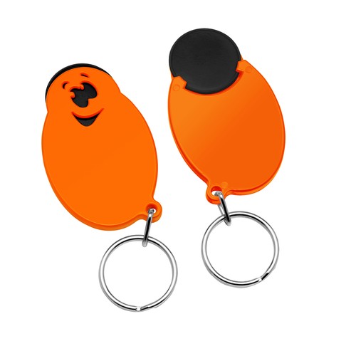 Chiphouder met winkelwagenmuntje 1€ "gezicht" Chiphouder met winkelwagenmuntje 1€ "gezicht"