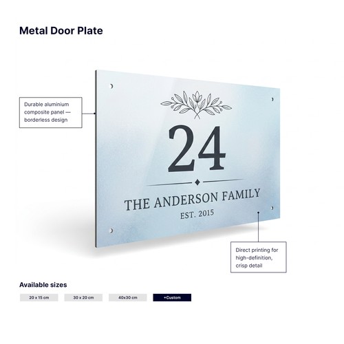 Custom Metal Door Plates - Borderless Design, Made to Order