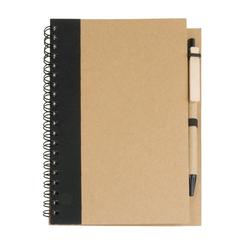 Cahier anneaux en papier recyclable avec stylo en carton