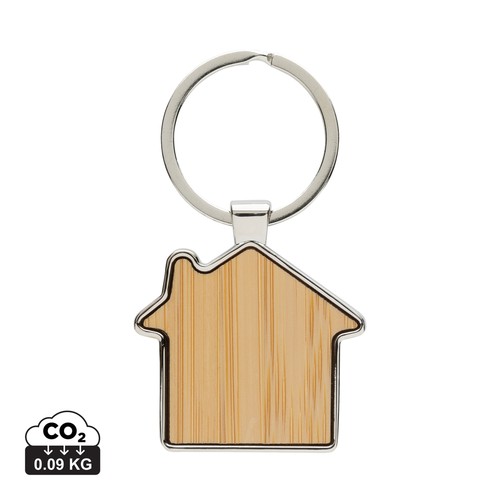 RCS recycled zinc alloy house keychain with bamboo RCS recycled zinc alloy house keychain with bamboo