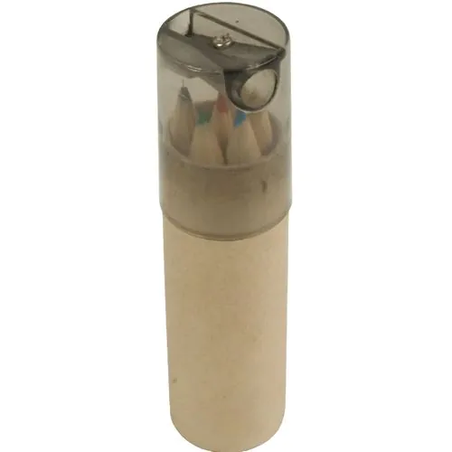 6 wooden colouring pencils with hexagonal cross-sections in a cylindrical cardboard tube 6 wooden colouring pencils with hexagonal cross-sections in a cylindrical cardboard tube