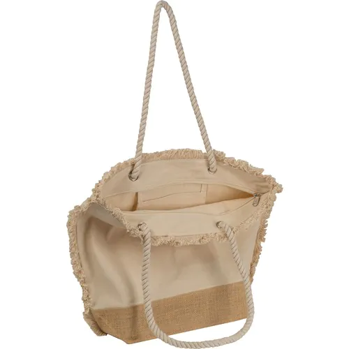 Bolsa de playa Oeko-Tex ® natural con fondo de yute y cordón Bolsa de playa Oeko-Tex ® natural con fondo de yute y cordón