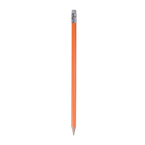 Wooden pencil with graphite lead, cylindrical cross-section and white rubber, sharpened Wooden pencil with graphite lead, cylindrical cross-section and white rubber, sharpened