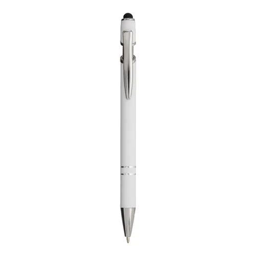 Penna a scatto in alluminio gommato con gommino per touch screen e clip in metallo