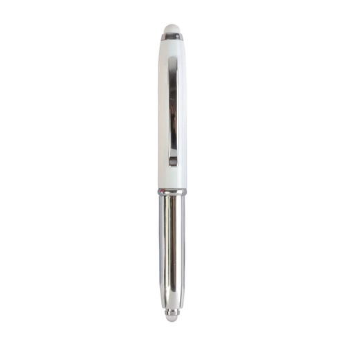 Mini penna in plastica color argento, con cappuccio e clip in metallo, con luce Mini penna in plastica color argento, con cappuccio e clip in metallo, con luce