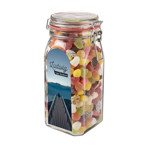 Big glass jar 1,5 liter, filled with candy
