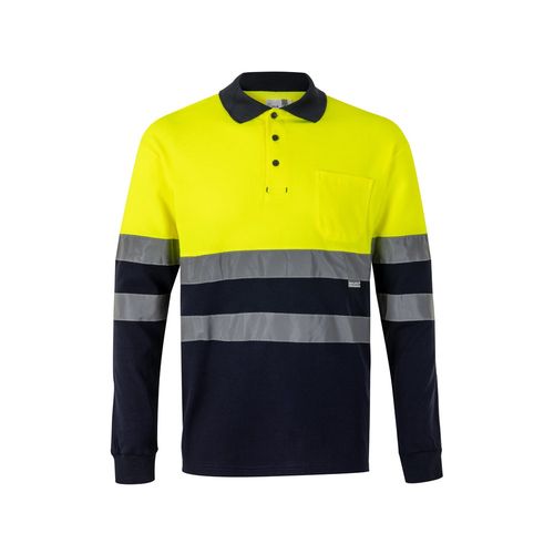 VL PLUTO LARGE. Polo piqué bicolore (150g/m²) à manches longues, en coton (55%) et polyester (45%)