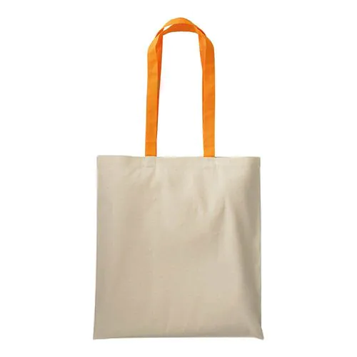 Shopper in cotone naturale 220 g/m2, manici lunghi colorati Shopper in cotone naturale 220 g/m2, manici lunghi colorati