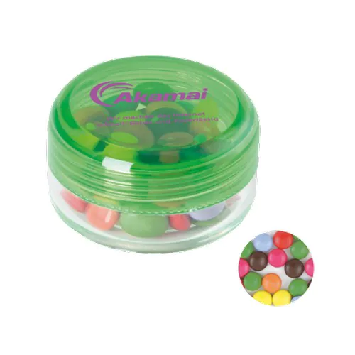 Boîte plastique ronde avec dragées chocolat Boîte plastique ronde avec dragées chocolat