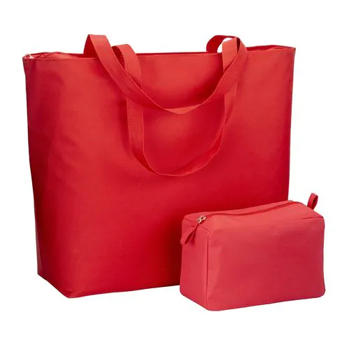 300D polyester beach bag with long handles and zip closure