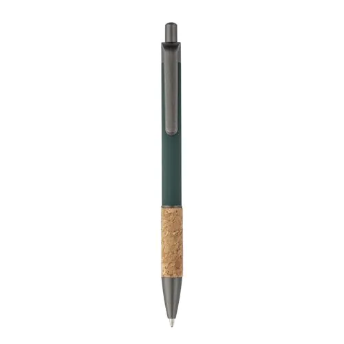 Aluminum pen with cork handle, burnished clip, top and tip Aluminum pen with cork handle, burnished clip, top and tip