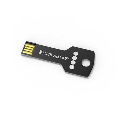 USB Stick Alu Key (Black, 16GB 2.0, Engraving frontside)