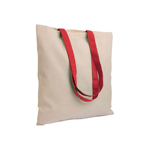 135 g/m2 natural cotton shopping bag with coloured long handles 135 g/m2 natural cotton shopping bag with coloured long handles