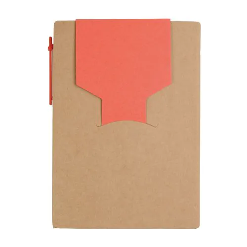 Recycled-paper notepad with cardboard pen and sticky notes Recycled-paper notepad with cardboard pen and sticky notes