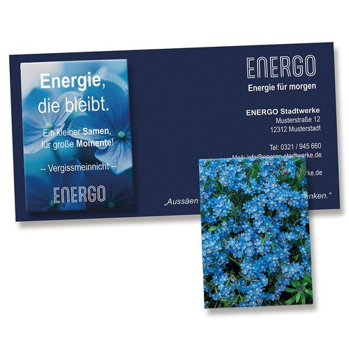 Sac de graines sur carte publicitaire - Myosotis Sac de graines sur carte publicitaire - Myosotis