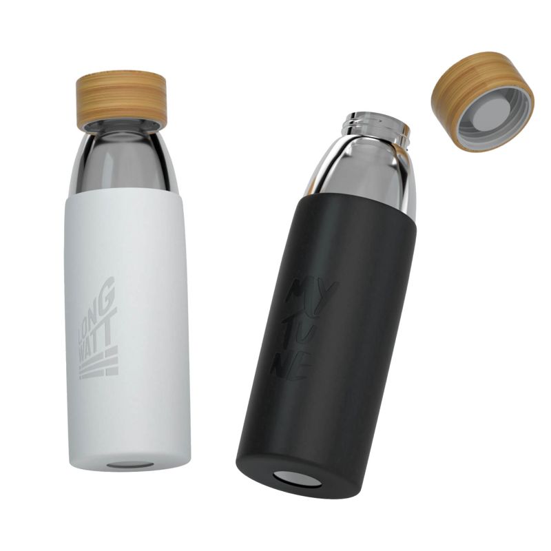 Gourde en verre borosilicate con bouchon en bambou Glossy Gourde en verre borosilicate con bouchon en bambou Glossy