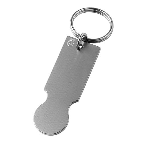 Recycled aluminium keyring with shopping trolley token