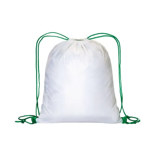 Zainetto bianco in poliestere 210 T con chiusura a strozzo e cordini colorati Zainetto bianco in poliestere 210 T con chiusura a strozzo e cordini colorati